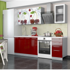 Кухня София 1,6 м c фотопечатью (Вишня, Лайм, Орхидея, Яблоки красные, Яблоки зелёные)