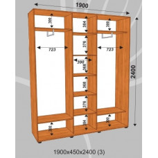 Шкаф-купе Стандарт 1900х450х2400 (наполнение 3)