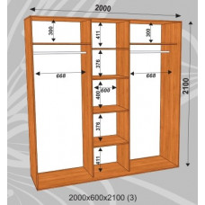 Шкаф-купе Стандарт 2000х600х2100 (наполнение 3)