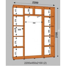 Шкаф-купе Стандарт 2200х450х2100 (наполнение 2)